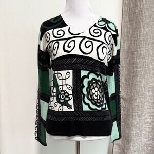 Vintage Noun Paris Knit Sweater Top Green Black Wearable Pop Art Graphic Shop